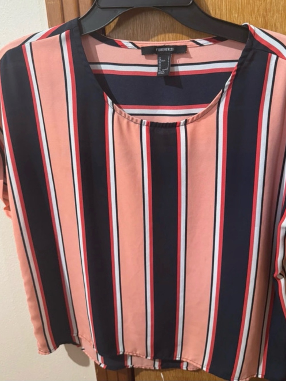 Forever 21 Peach and Navy Vertical Stripe Blouse